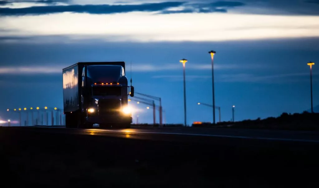 truck driving at night